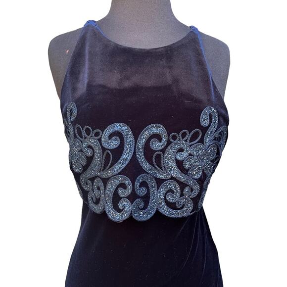 Vtg 90s Stretch Velvet Glittery Whimsigoth Fairy Regency Maxi Dress 9/10 NWT - Picture 2 of 9